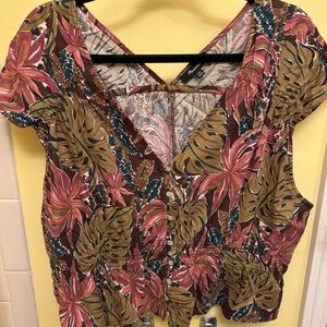 MADEWELL Women's Suzy Tropical Print Floral Short Sleeve  Top Size XXL